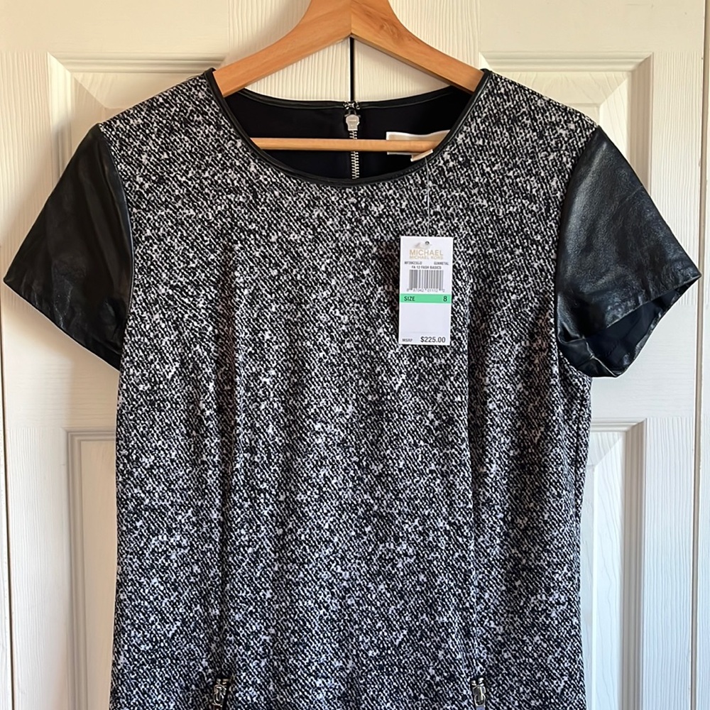 NWT Michael Kors sheath dress w/ faux leather sleeves size 8